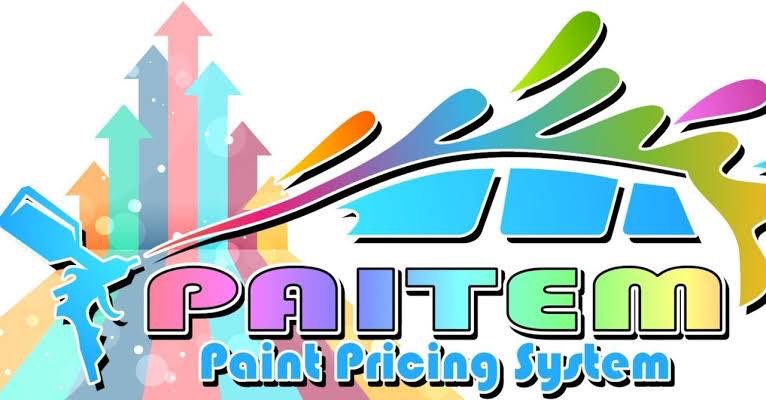 S__71278597 - ボディショップ・カーボーイ Colorful PAITEM Paint Pricing System logo with a spray gun and a stylized car outline, surrounded by vibrant arrows and bold gradient text.